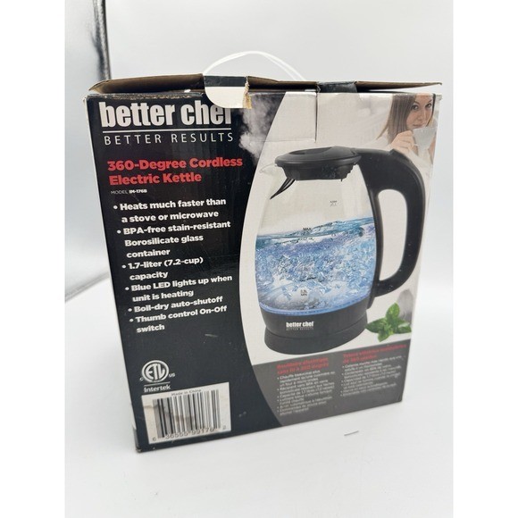 Better Chef 360 Degree Cordless Electric Kettle 1.7 Liter Blue LED BPA Free