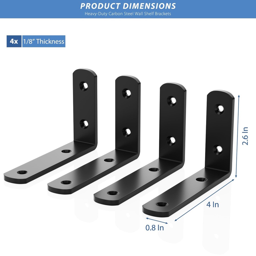 4Pcs Shelf Brackets, Black 4inch Floating Shelf Bracket, Wall Mounted Support...