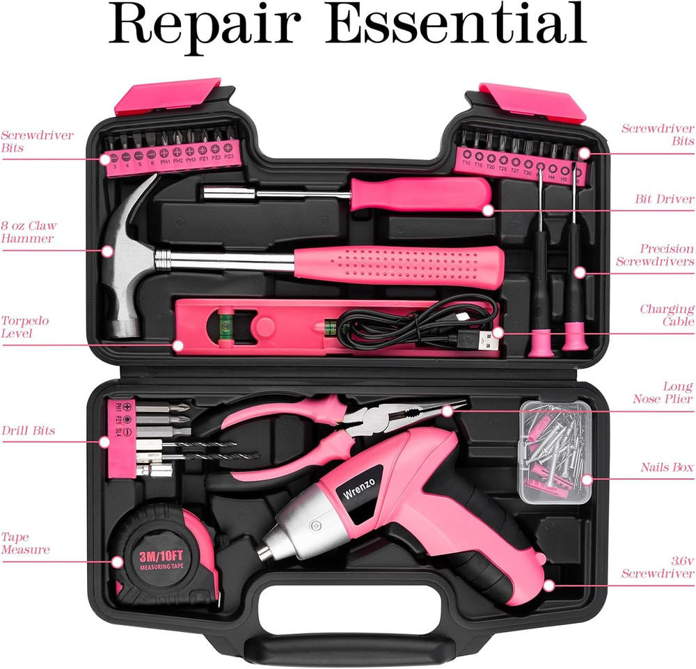 Drill Set, Cordless Drill, Small Tool Kit, 112pc 3.6V USB Tool Set, Tool Kit for