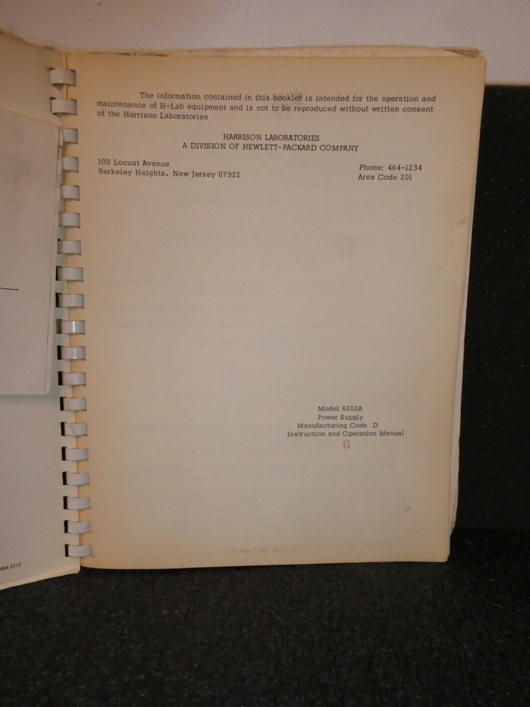 HP 6202A (Manufacturing Code D) Power Supply Instruction & Operating Manual