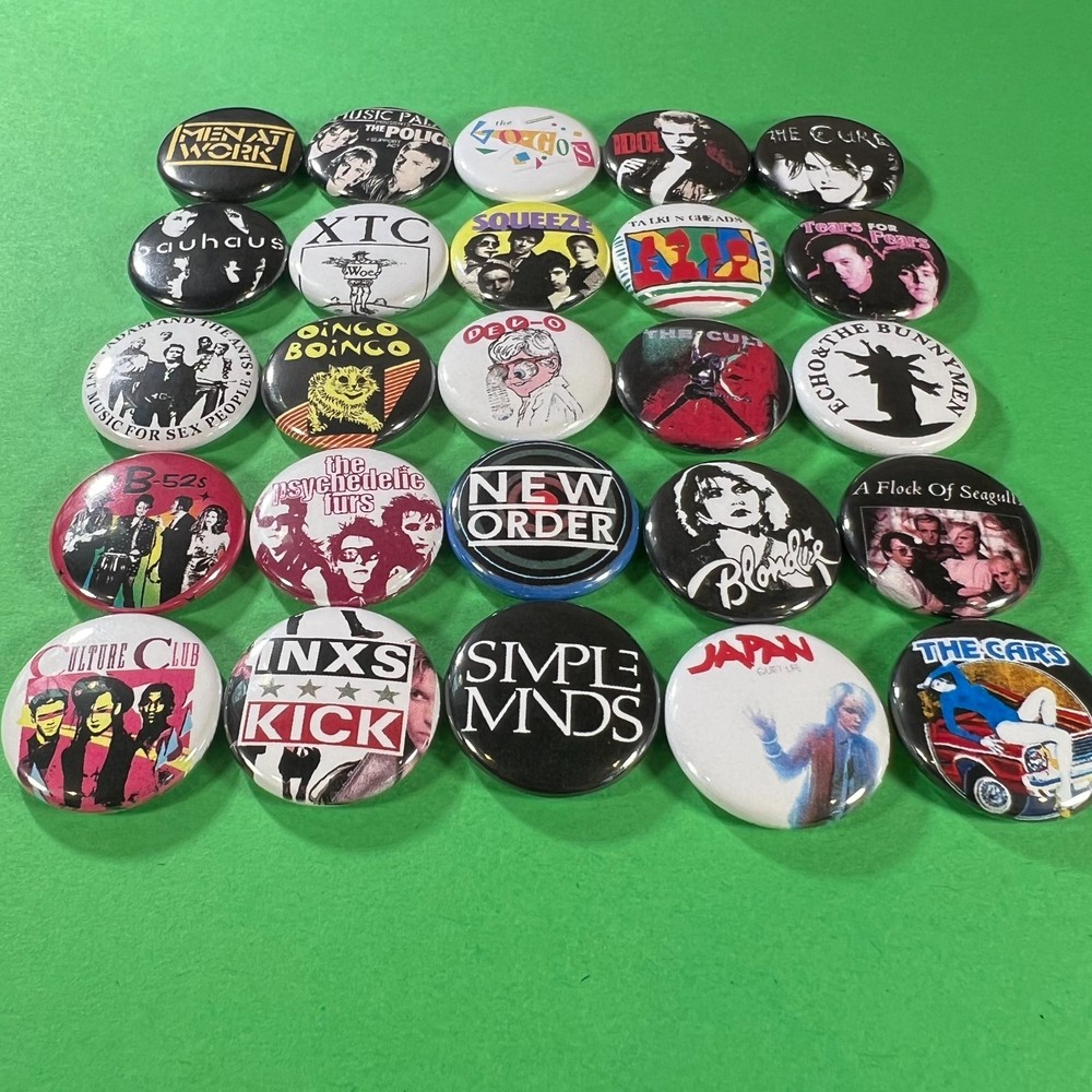 New Wave Rock 1" Pinback Button Set (Includes all 25 Pins) 80s Pop Classic Rock