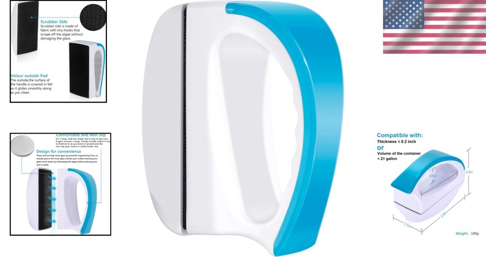 Premium Magnetic Algae Scraper for Easy Aquarium Cleaning - Light Blue, Size S