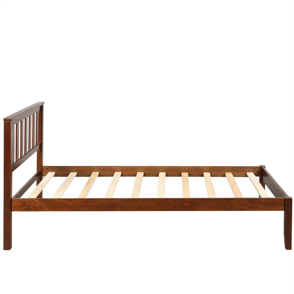 Twin Size Bed Frame Wood Platform Bed Frame w/ Wood Headboard Walnut/Espresso