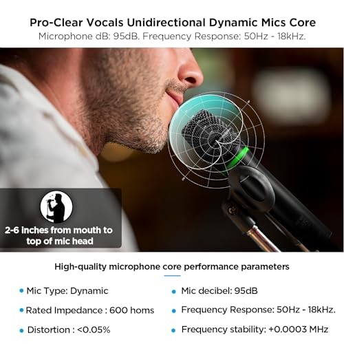 Wireless Microphone, Rechargeable Metal Dual UHF Cordless Dynamic Handheld