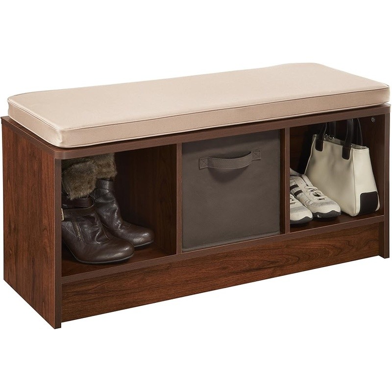 3-Cube Storage Organizer W/ Cushioned Seating Fabric Drawers Compatible New
