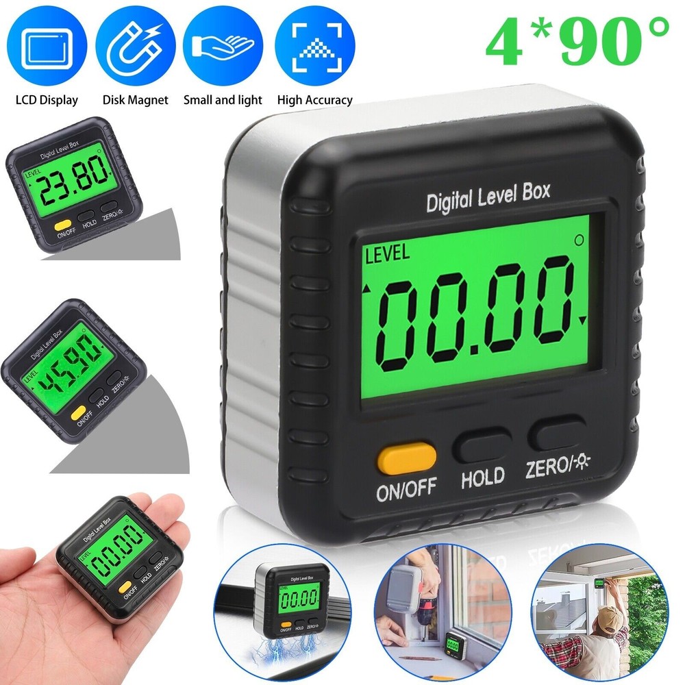 Portable 4*90° Magnetic LCD Digital Level Box Bevel Angle Measuring Tools