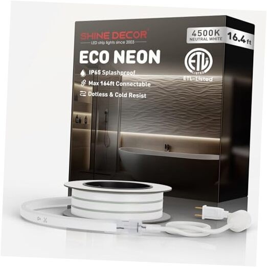 LED Rope Lights AC 120V, Connectable & Cuttable 16.4 ft 4500K Neutral White
