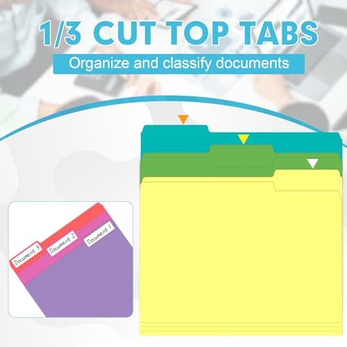 File Folder, 120 Pack 1/3 Cut Tab File Folders, Colored File Folders Great