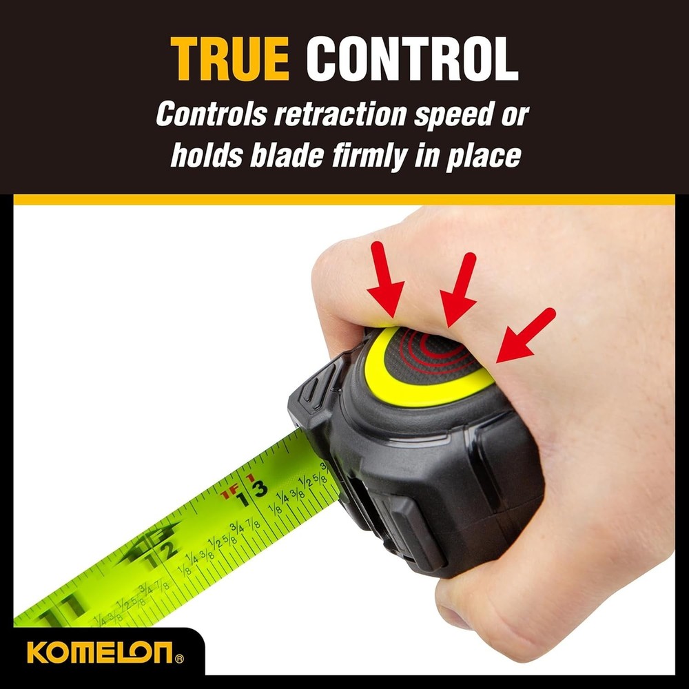 25ft True Control Tape Measure with Intuitive Retraction Control for Precision