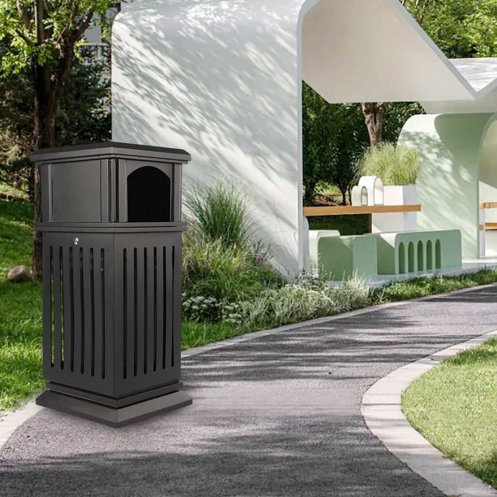 Trash Can Outdoor Dark Black Garbage Enclosure with Locking Lid Open Top inside