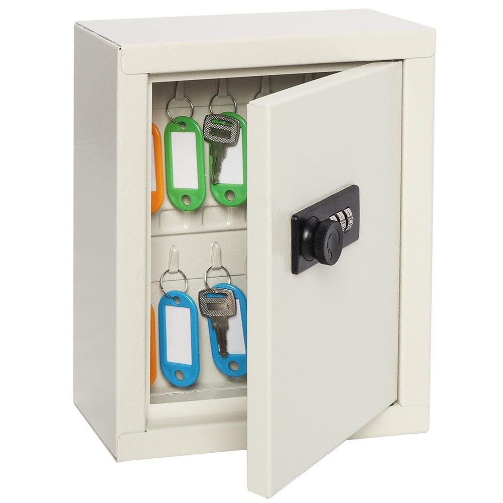 Security Metal Key Box with 20 Hooks, Medium Adjustable Wall Mount Combinatio...