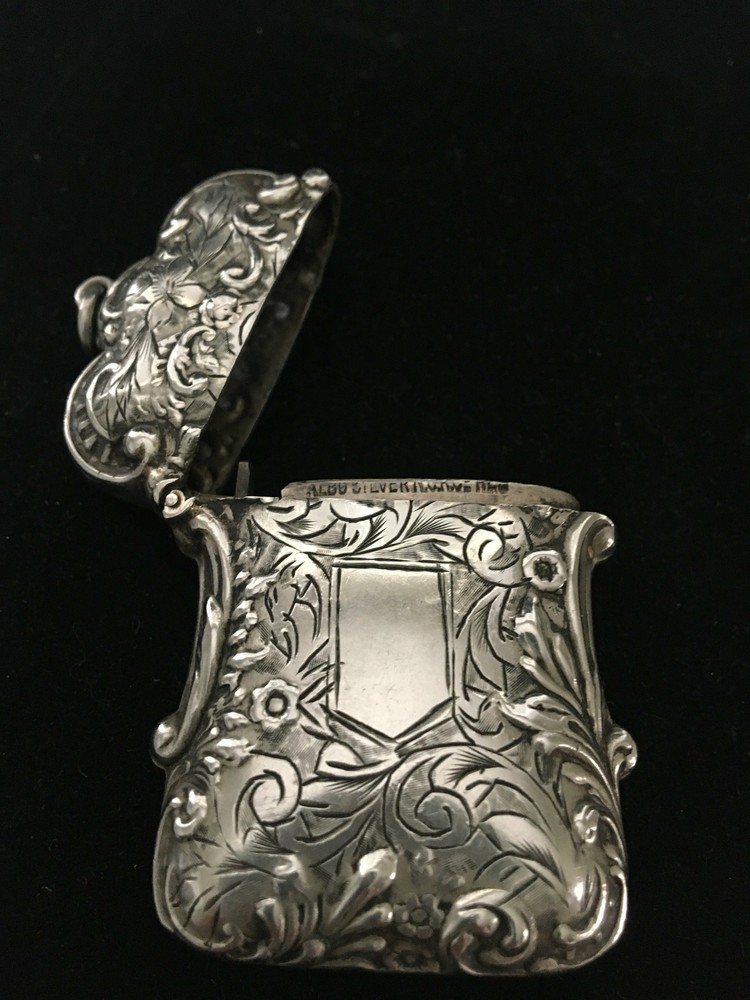 Vintage Match Safe Repousse Scroll Design in ALBO Silver