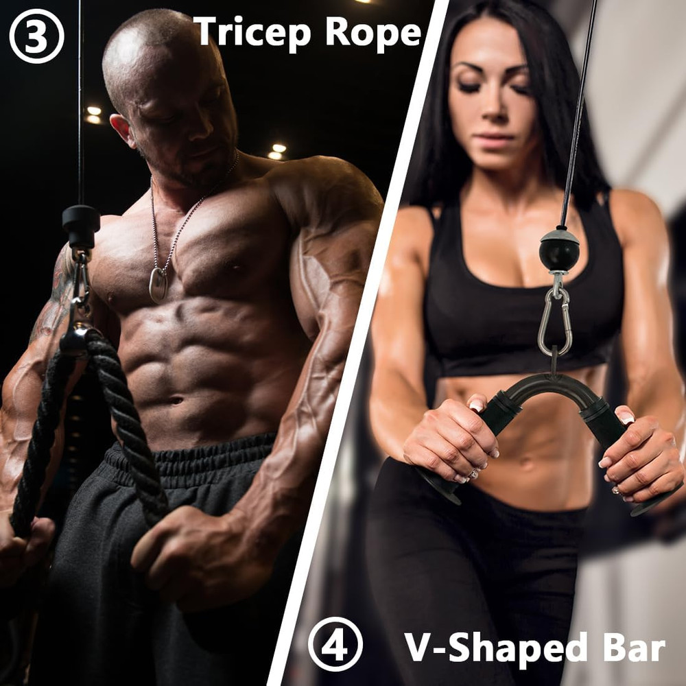 Cable Attachments for Gym – Triceps Rope, Lat Pull Down Bar & Handles Set