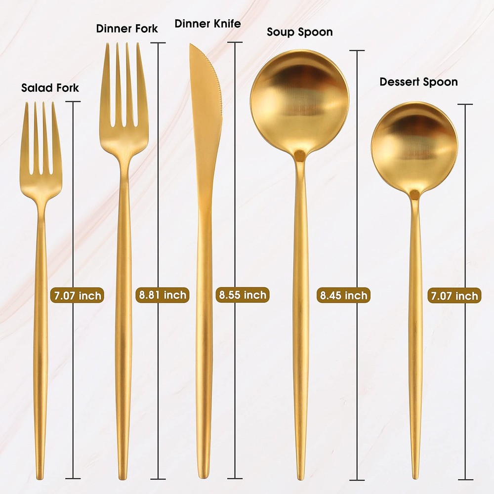Matte Gold Silverware Set, 40 Pieces Stainless Steel Flatware Set，Kitchen Ute...