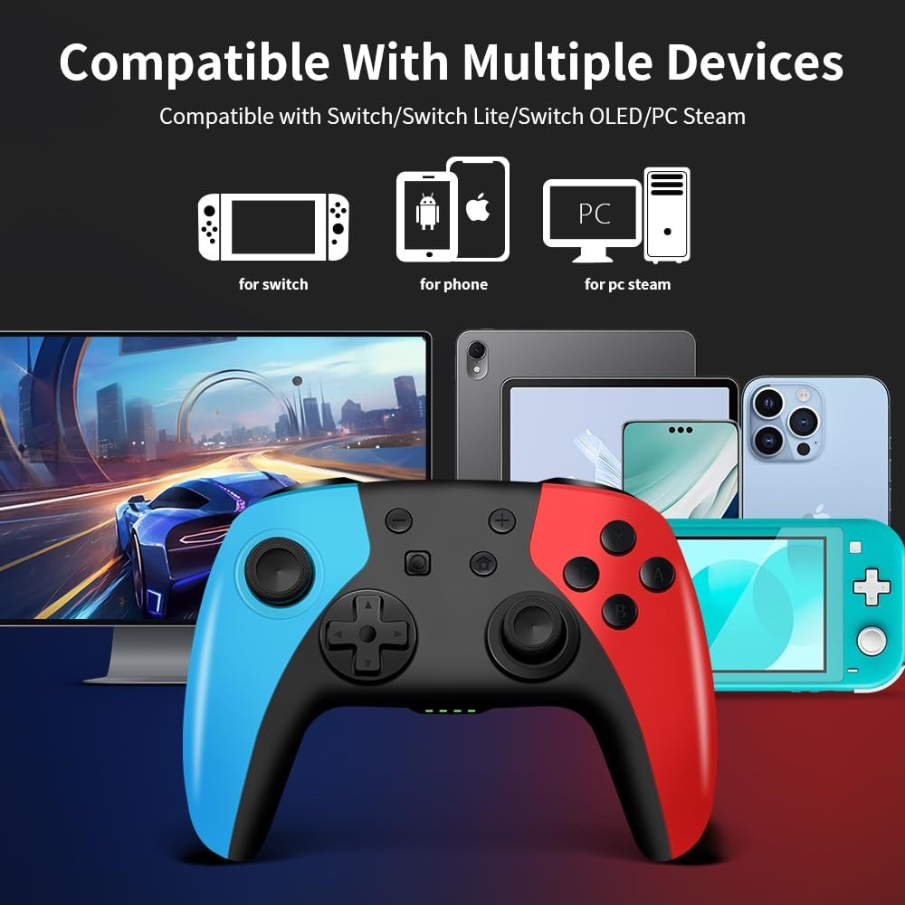 2 Packs Wireless Controller for Nintendo Switch/Lite/OLED (Red+Blue)