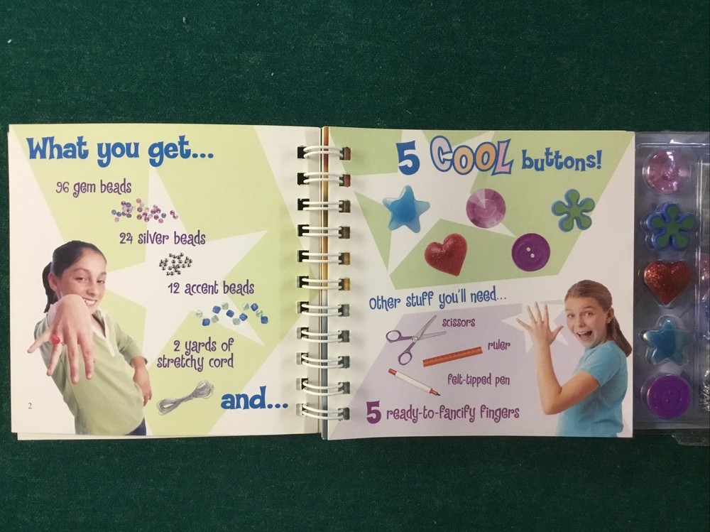 New Klutz Beaded Button Rings Book & Craft Kit Instructions Beads Makes 5 Rings