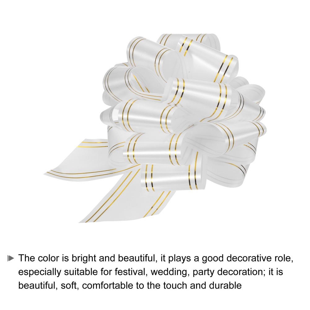 5pcs 8" Large Pull Bow Metallic White Gift Wrapping Bows with Gold Edge