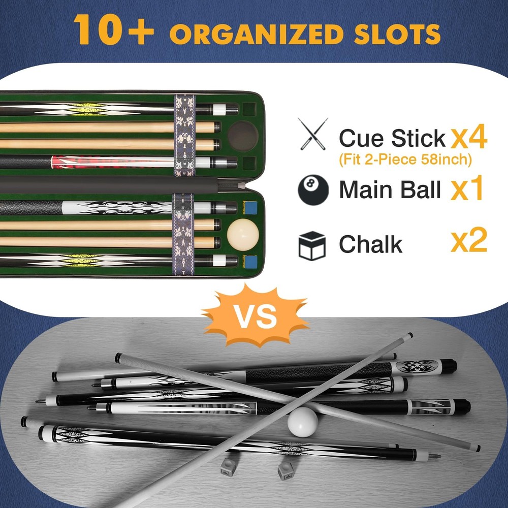 Pool Cue Case, Hard Shell Stick Case 4x4, Black