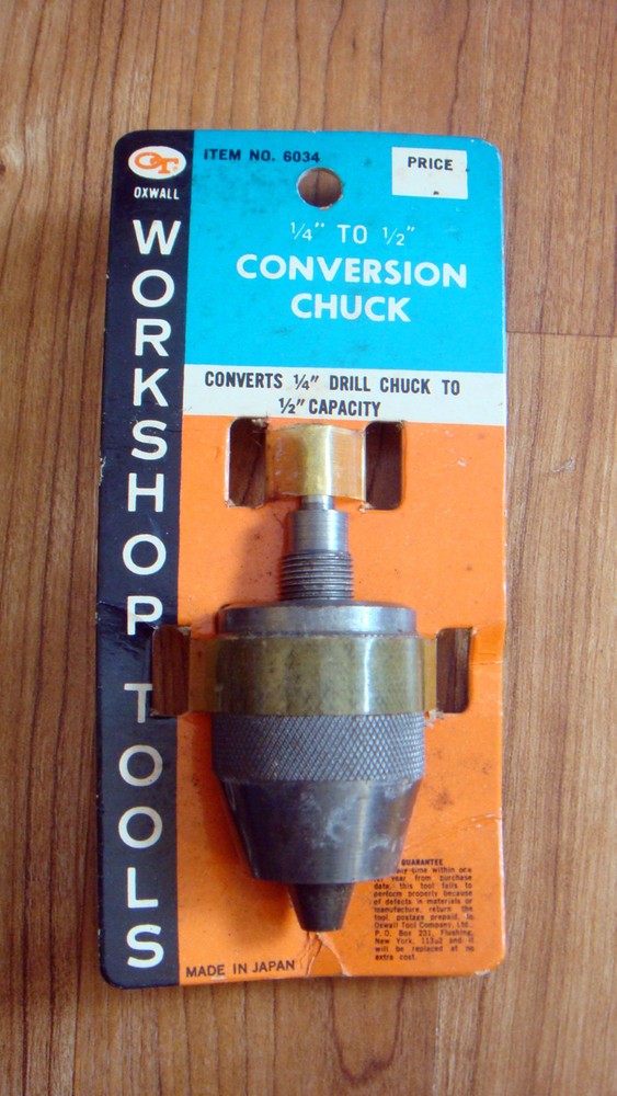 Vintage Retro NOS Oxwall Tools 1/4" to 1/2" Drill Chuck Conversion #6034