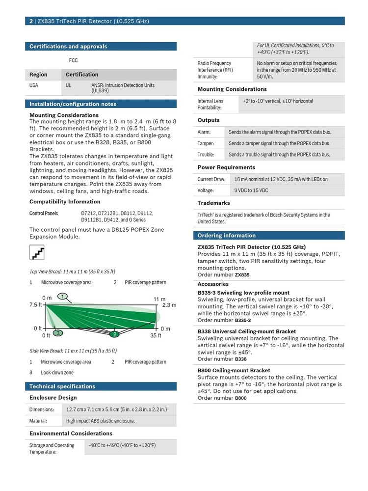 Bosch ZX835 TriTech PIR Detector With POPIT Interface