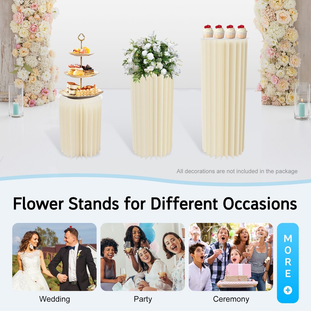 3pcs White Foldable Cardboard Centerpiece Display Flowers Stand Columns Display