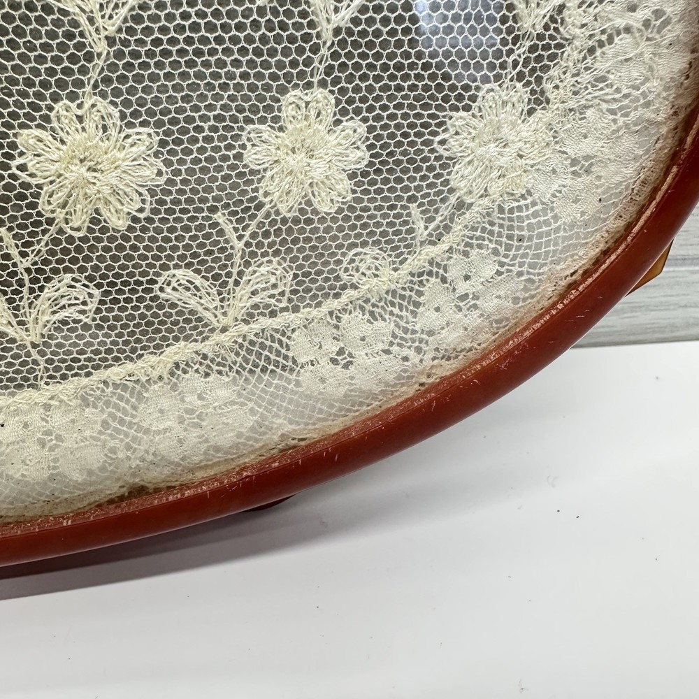 Vintage Art Deco Celluloid Vanity Tray with Lace Insert
