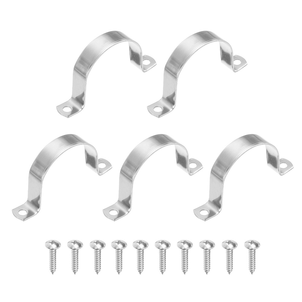 5Pcs 63mm(2-1/2") Two Hole Rigid Pipe Strap with Screws, Silver