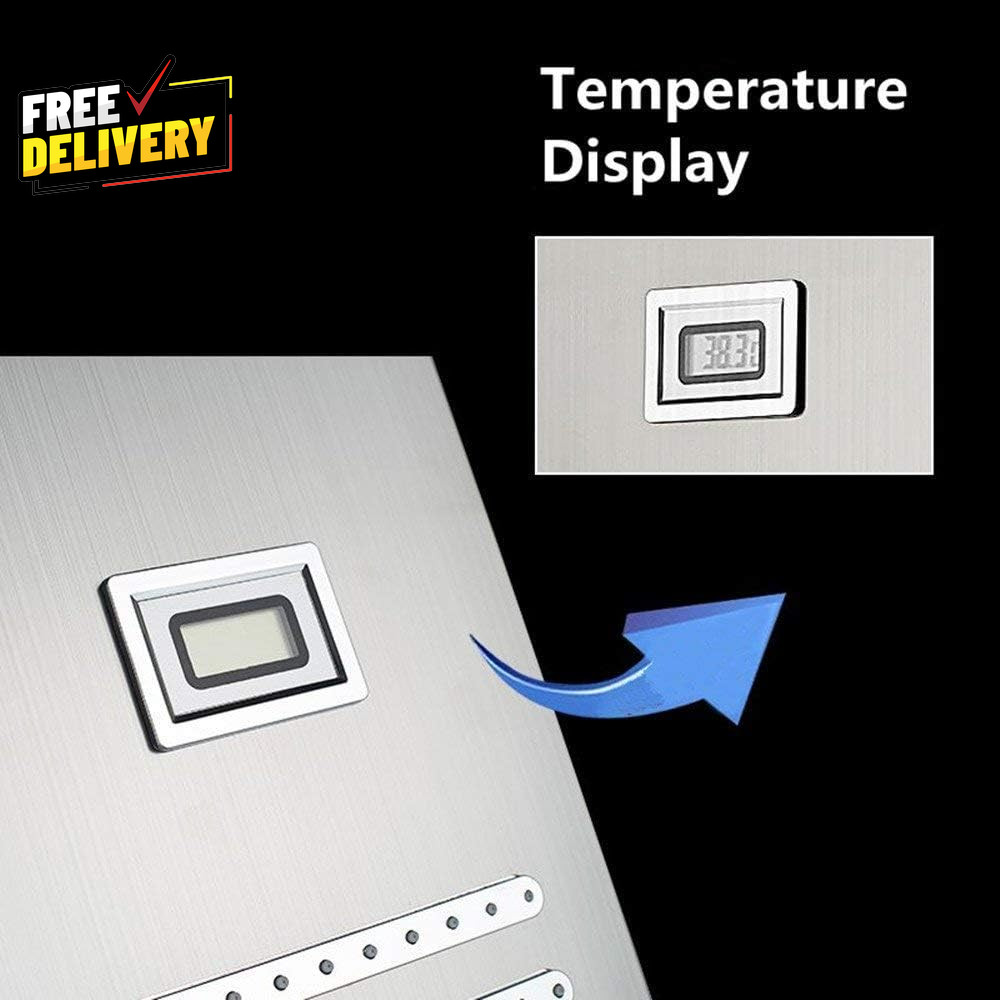 Stainless Steel Shower Panel Tower LED Rainfall Waterfall 6-Function