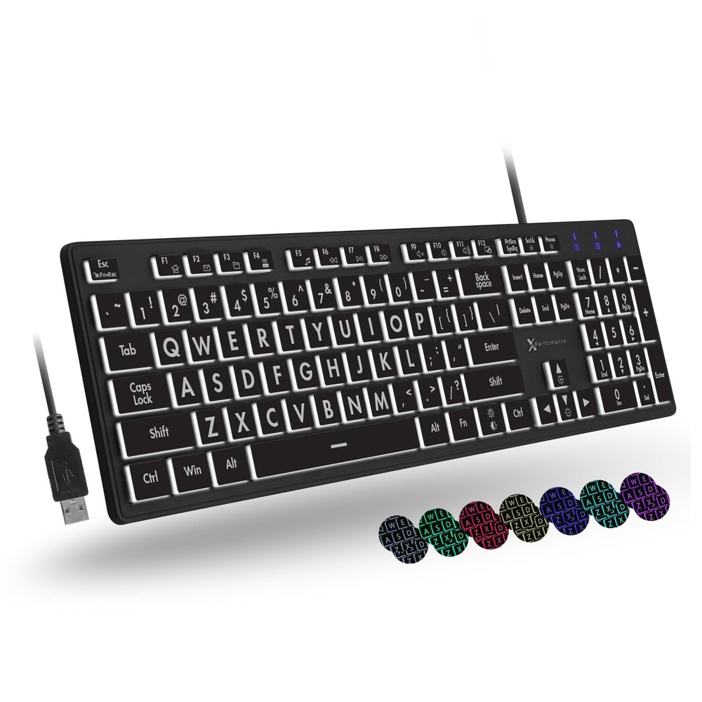 X9 Large Print Backlit Keyboard | Wired Light Up Computer Keyboard for PC Des...