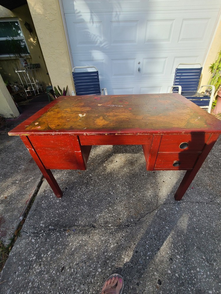 1920s 2 Sided VINTAGE  Childs SCHOOL Desk SOLID OAK/ Rare
