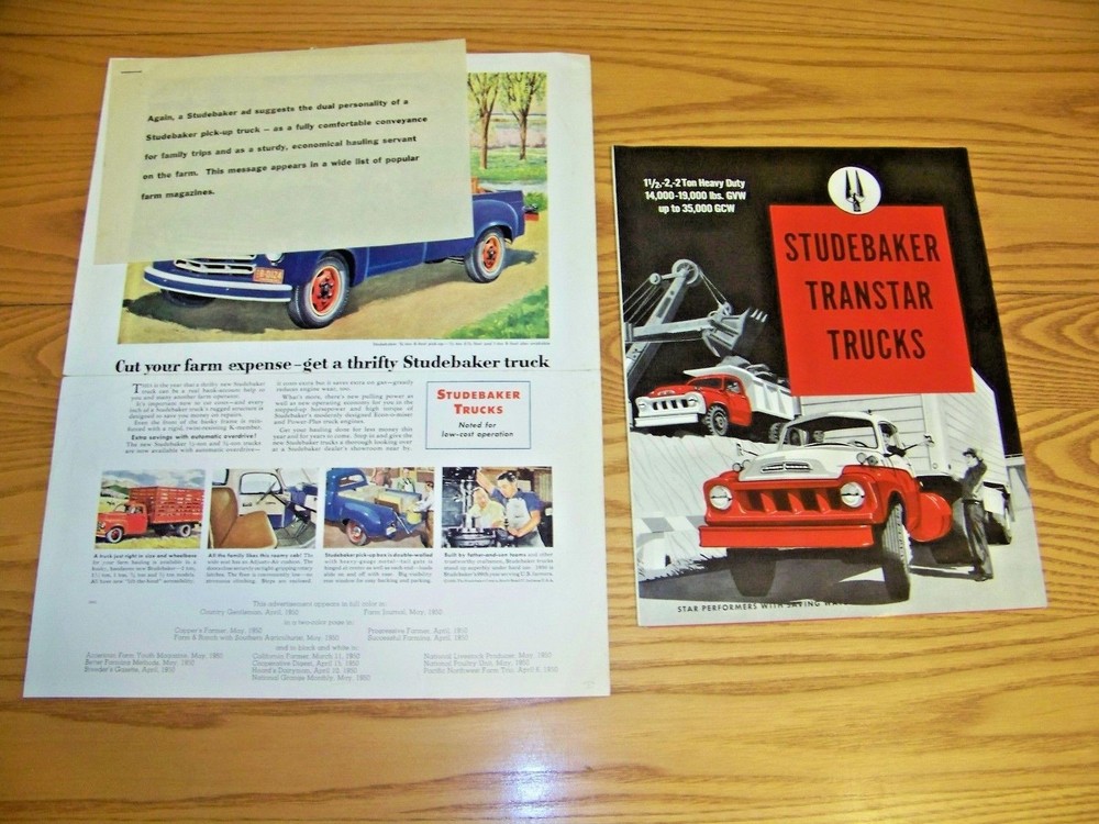 TWO VINTAGE STUDEBAKER TRUCK ADS - ORIGINAL