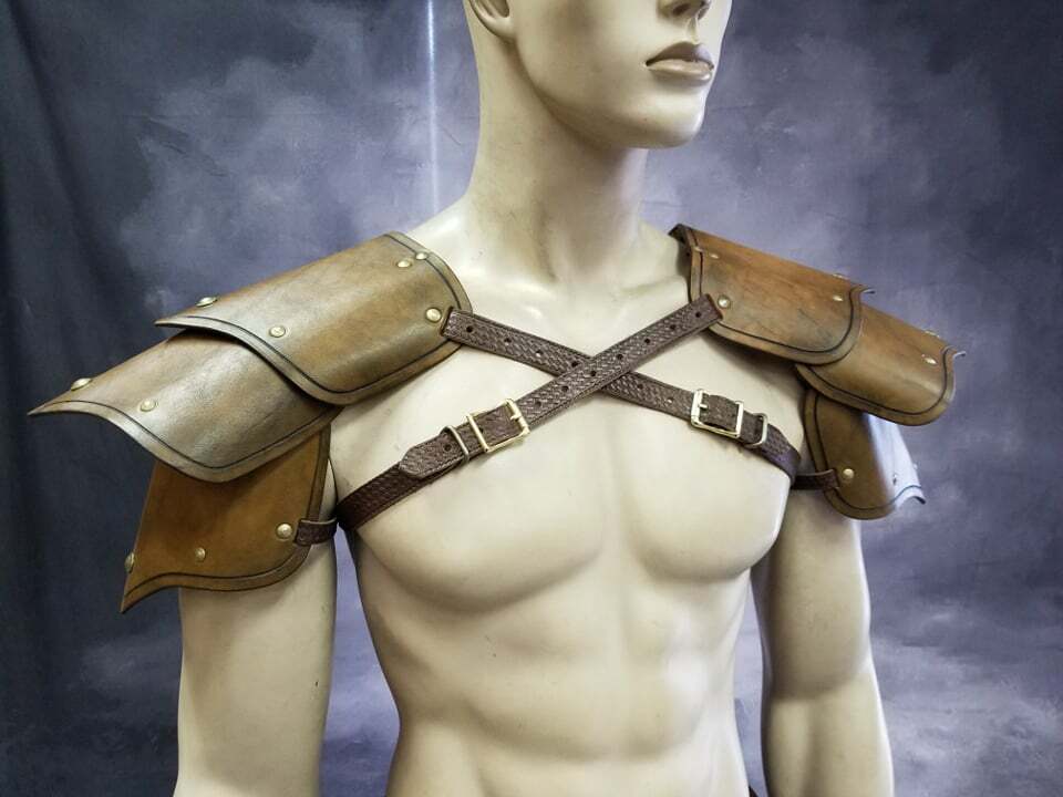 LEATHER ARMOR SEGMENTED SHOULDER LARP COSPLAY