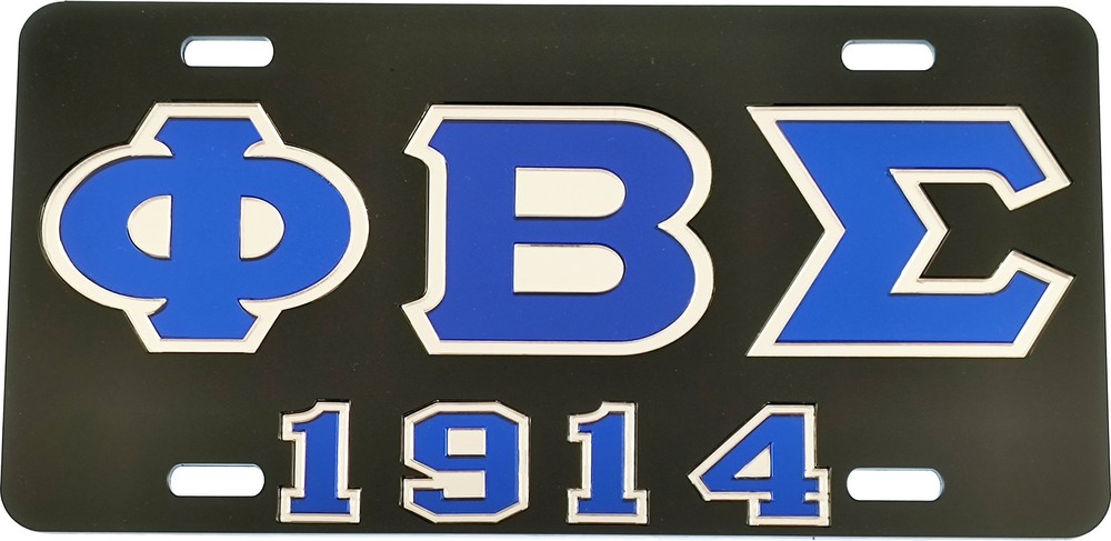 Phi Beta/Β Sigma 1914 Outline Mirror License Plate [Black/Blue/Silver - ...