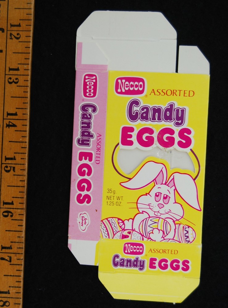 [ 1980s NECCO Candy Easter Eggs - Vintage Candy Box - Rabbit / Bunny Mascot ]