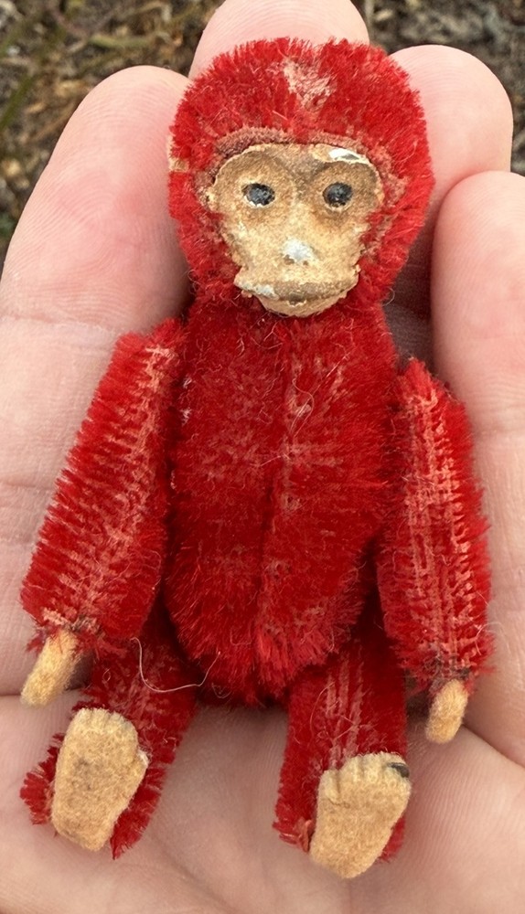 Early Miniature Schuco Jointed Red Monkey 3” Schuco Monkey Perfume Container