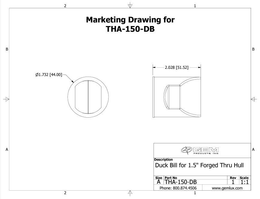 Duck Bill Assembly for 1.5" Thru Hulls THA-150-DB