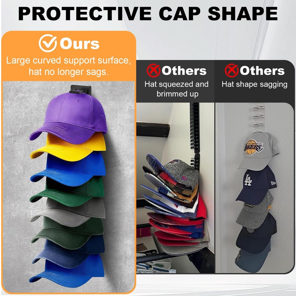2 Pack Hat Organizer for Baseball Caps, Hat Rack for Wall, Strong Adhesive & ...