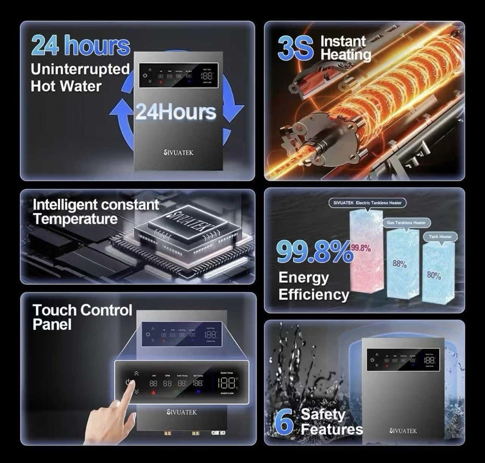 18kW Tankless Water Heater Electric 240V, Instant Hot Water, ETL Certified