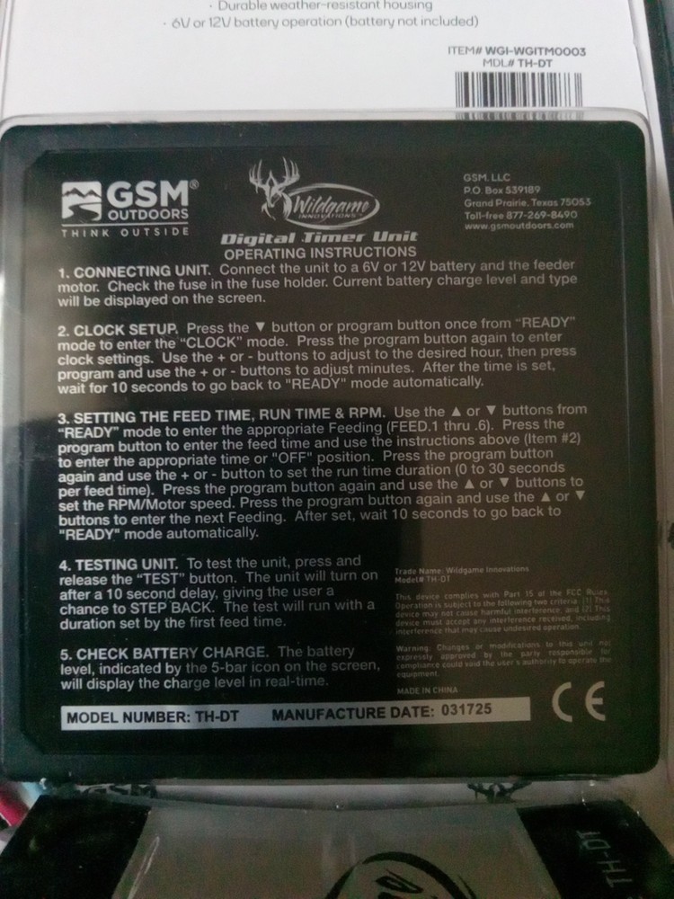 Wildgame Innovations Digital Controller Timer 6V or 12V Battery Operation TH-DT