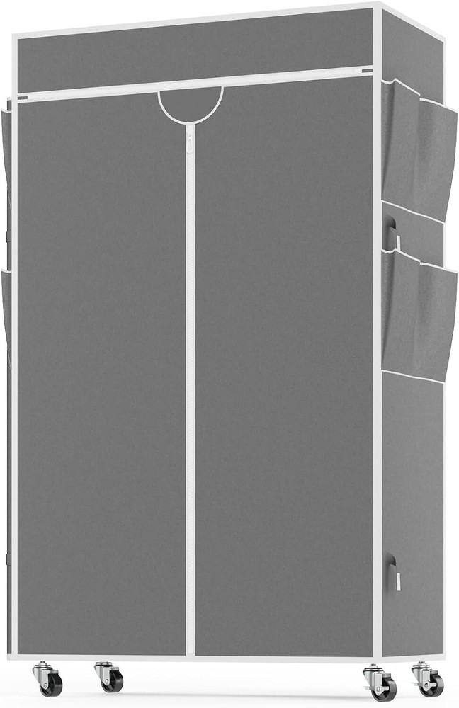 Rolling Garment Rack w/Oxford Fabric & Convenient Side Pockets & Secure Strap#