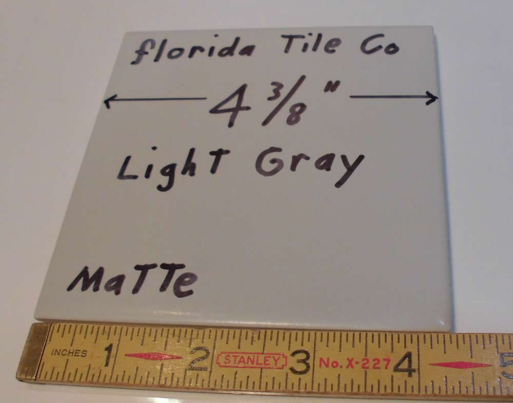 1 pc. *Light Gray* Matte Ceramic Tile 4-3/8" by Florida Tile Co. NOS