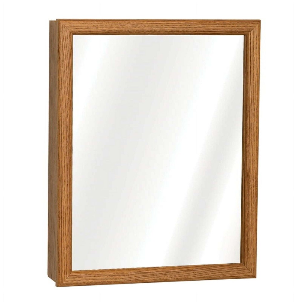 Rectangle Medicine Cabinet Mirror Wood Frame Adjustable Shelf Storage Bathroom