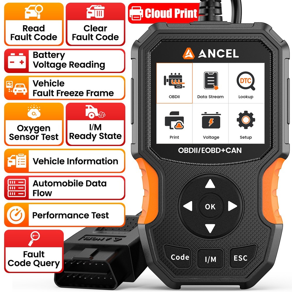 ANCEL Diagnostic Tool 12V Battery Test & Engine Fault Code Reader OBD2 Scanner