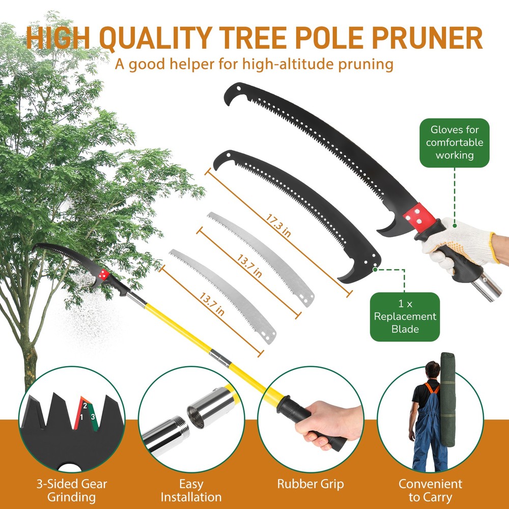 26ft Manual Pole Saw, Lightweight Tree Trimmers Long Handle Pruner Set