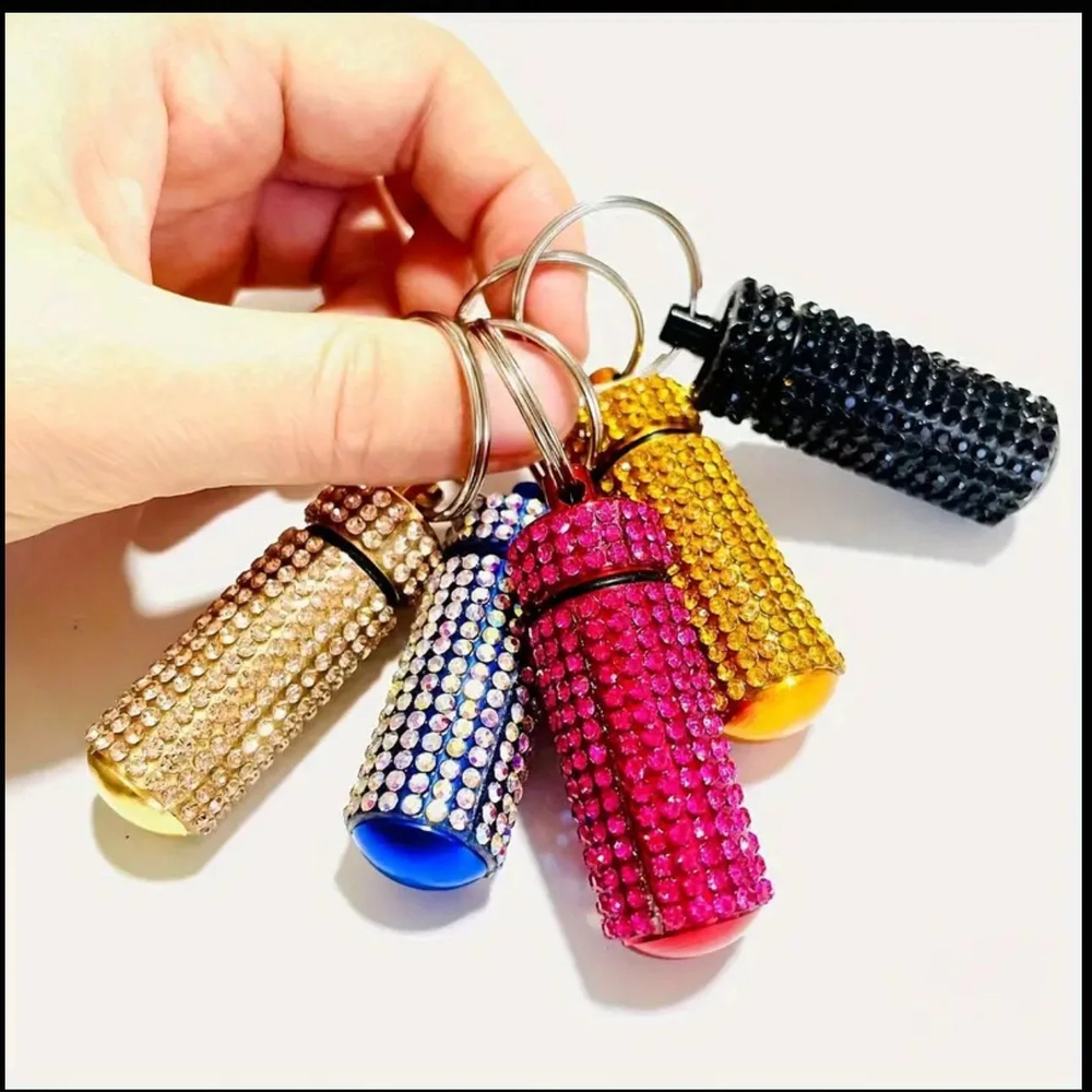 Rose Gold Champagne Crystal Bottle Keychain Bling Container Portable Box Ring