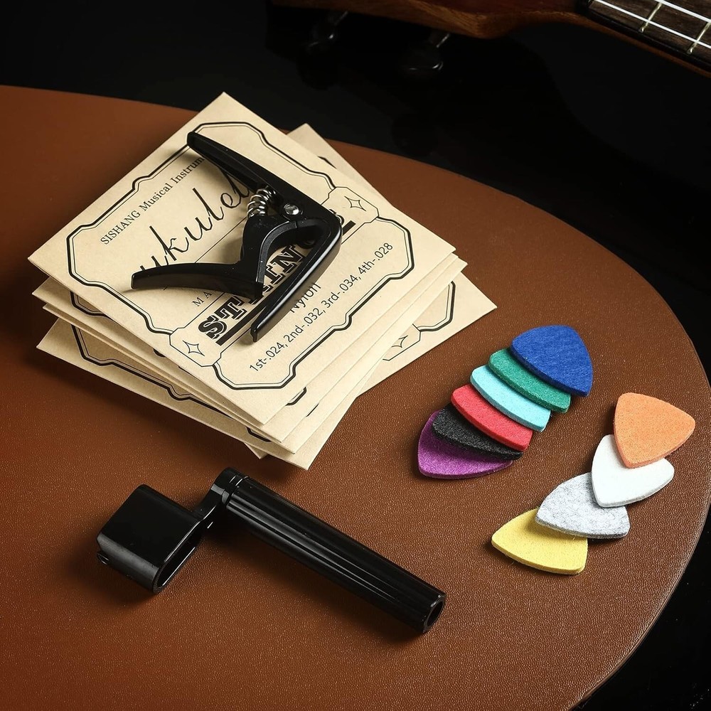 Ukulele Strings Accessories Kit, Nylon Ukulele Strings Set, Tuner, Felt Picks...