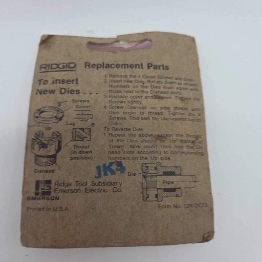 NEW Ridgid Replacement 12-R Threading Pipe Dies 1-1/2" USA 4ct