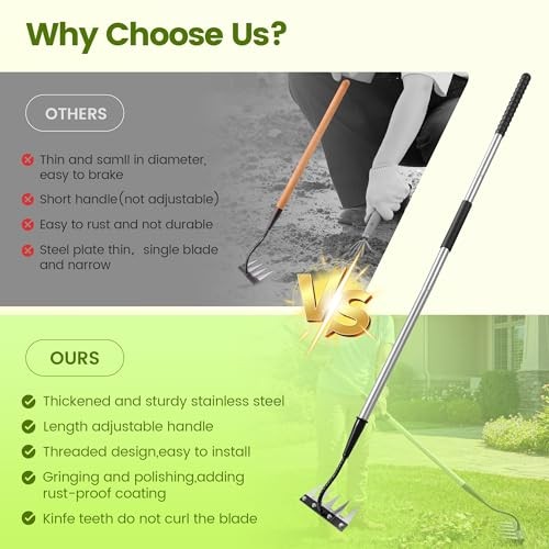Iron Weeding Rake with Long Handle - Upgraded Weed Puller Tool, Heavy 5 Teeth