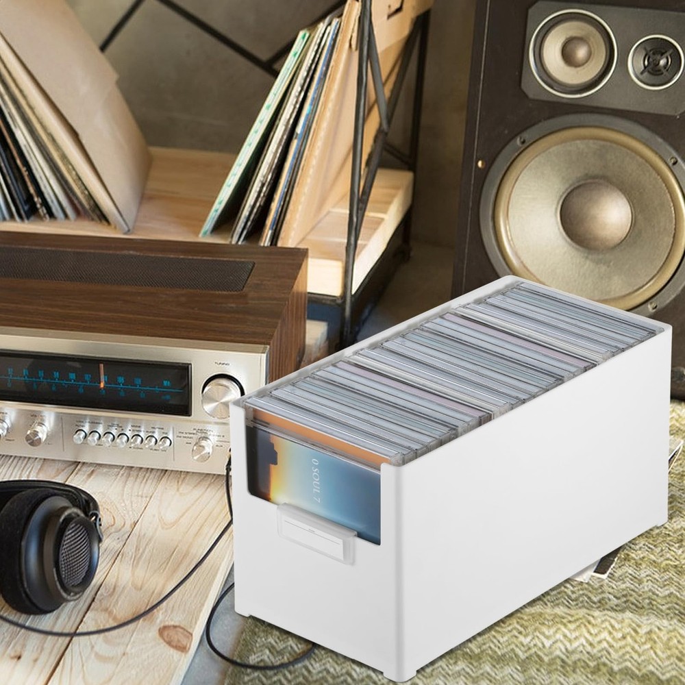 CD Storage Box, Plastic Stackable CD Organizer, Holds 27 CDs, CD Storage Case...