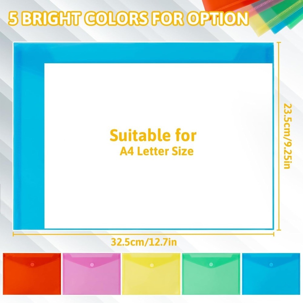 Clear Plastic Envelope Folders 5 Pack A4 Letter Size Waterproof Reusable Poly